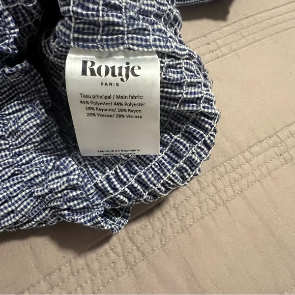 Rouje Katia Navy White Gingham Puff Sleeve Blouse - Picture 5 of 6